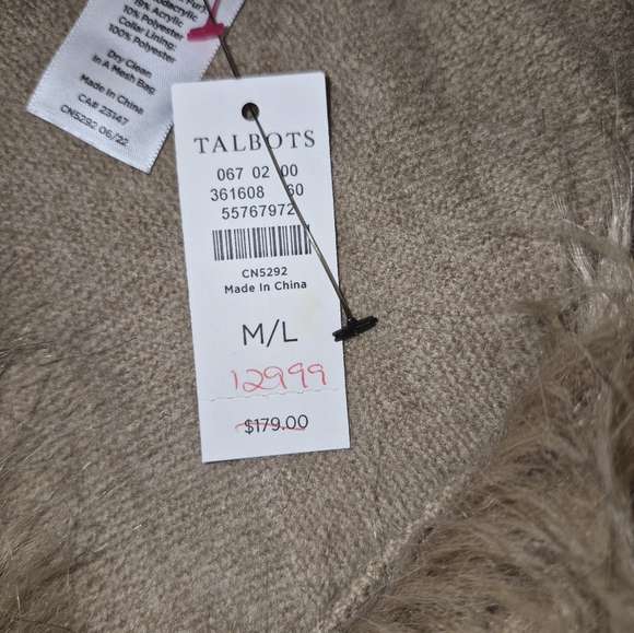 Talbots Fur Collar Ruana Cape Sz M/L NWT - Picture 7 of 10